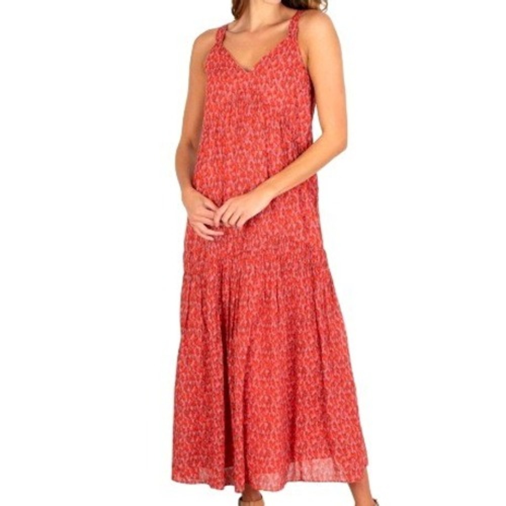 JOIE Womens XXL Red Tea Rose Pink Ditsy Floral Tiered Sleeveless Maxi Dress Boho